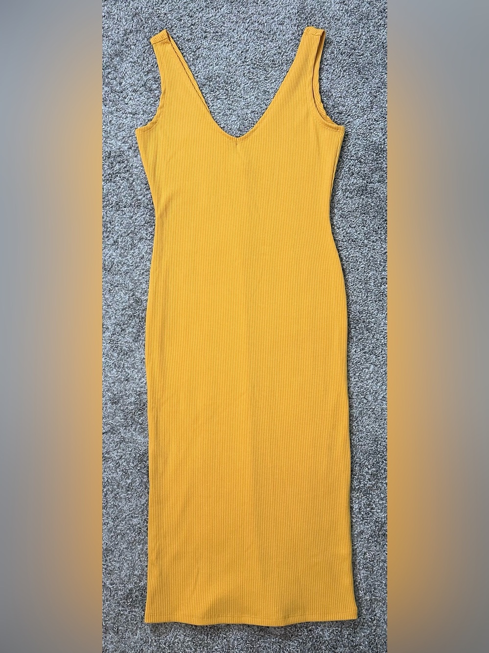 Popular 21 Mustard Ribbed Tank Bodycon Midi Dress Size L